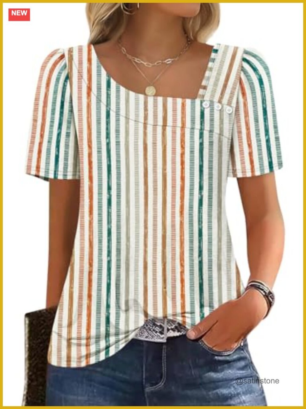 Womens Square Neck Puff Sleeve T-Shirt Short Sleeve Casual Summer Top